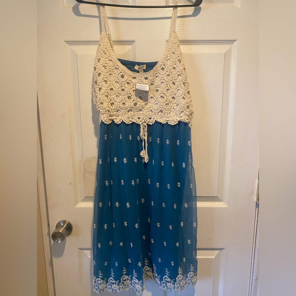Blue and Cream Crochet Dress (New with tag)